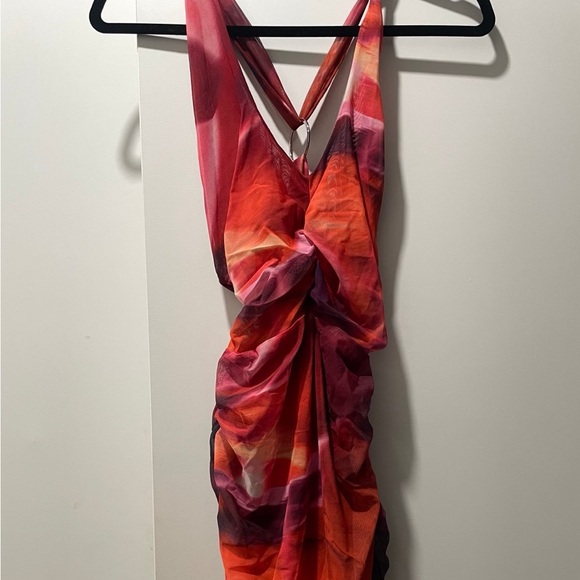 Out Of This World Crossover Ruched Mesh Mini Dress - Picture 3 of 4